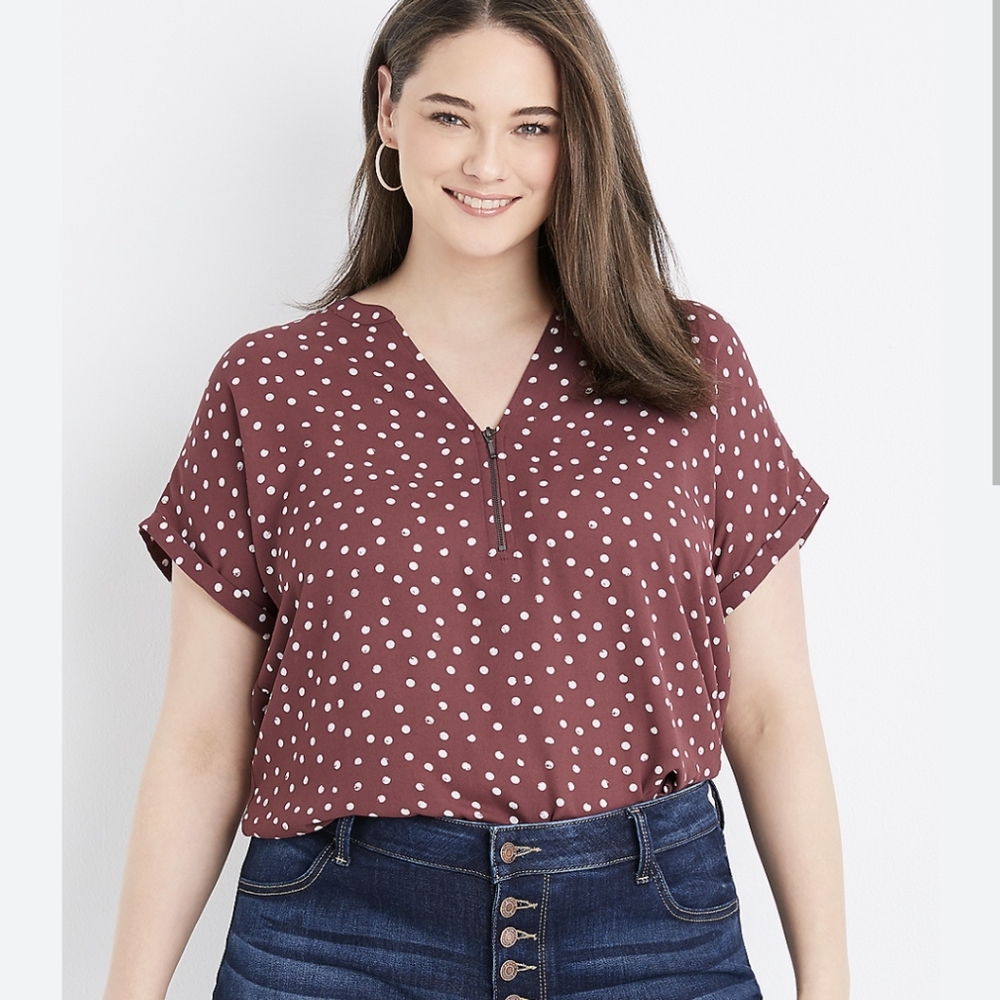 💲BOGO 75% OFF💲 Maurices Geneva Women's Plus XXL blouse cocoa blush polka dot